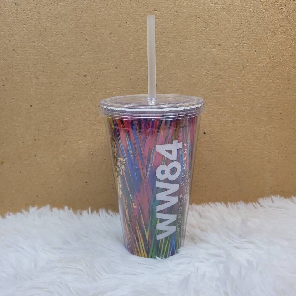 Wonder Woman 84 Movie Clear Plastic Cup with Lid and Straw